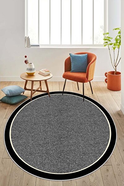 Confidence Home Makinede Yıkanabilir Kaymaz Taban Leke Tutmaz Yuvarlak Gri Mu...