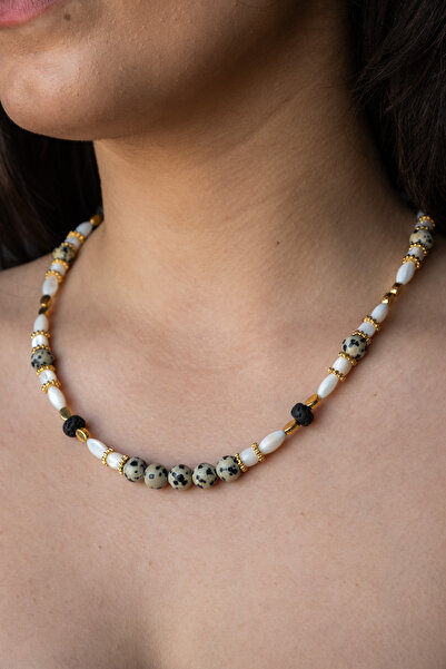 Serenite قلادة من عرق اللؤلؤ بحجر الجاسبر واللاف