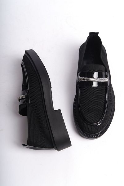 Shoesers Дамски гъвкави плетени мокасини със специален дизайн, изработени от камък и лакирана кожа, с детайлни мокасини