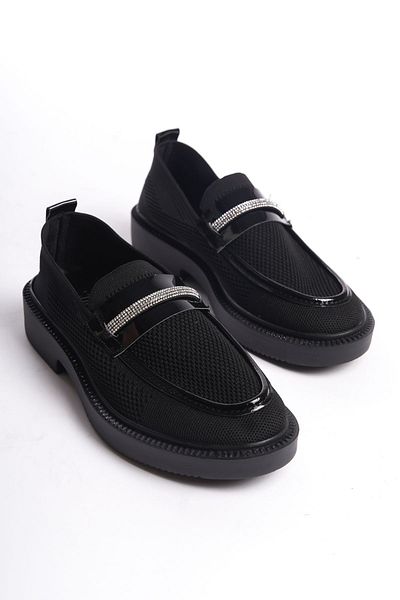 Shoesers Дамски гъвкави плетени мокасини със специален дизайн, изработени от камък и лакирана кожа, с детайлни мокасини