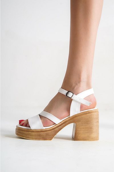 Shoesers Women's Thick Platform Heeled Asymmetrical Strap Sandals