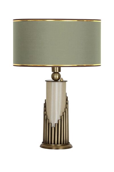 Vinner Doha Eskitme Gövde Işıklı Metal Abajur Gold Şeritli Haki Yeşil