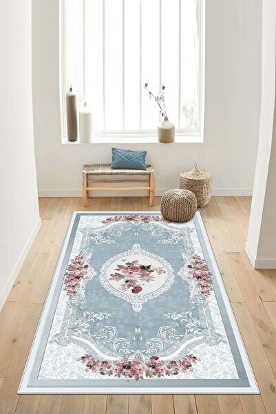 Confidence Home Makinede Yıkanabilir Kaymaz Taban Leke Tutmaz Mavi Mutfak Hal...
