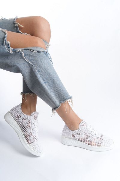 Shoesers Model tricotat de damă cu talpă confortabilă, cu șireturi, pantofi sport de vară
