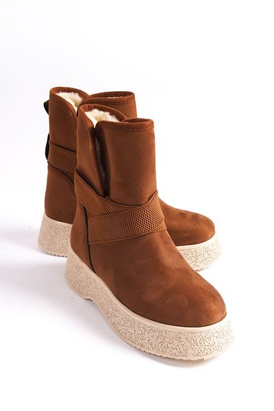 Shoesers Γυναικείες μπότες χιονιού με χοντρή σόλα από καστόρι με ελαστική γούνα στο εσωτερικό