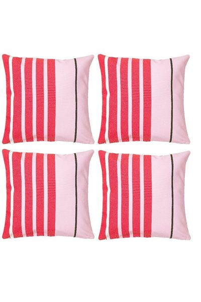 MEGStore.TR Decorative 4 Pieces Funkön Red-pink Striped 100% Cotton 50x50 Cm Throw Pillow/Cushion Cover