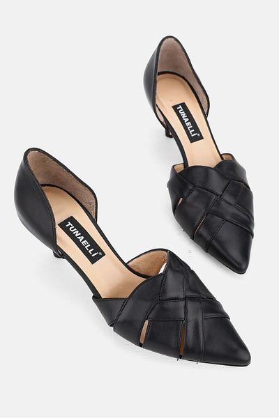 TUNAELLİ WOMEN'S BLACK GENUINE LEATHER THIN HEEL SHOES, NUMBER 35-41