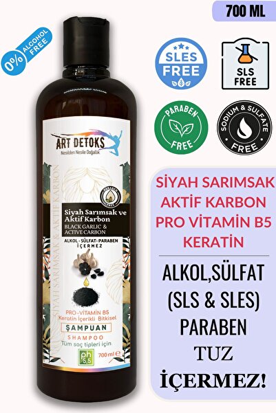 Art Detoks Aktif Karbon Siyah Sarımsaklı Doğal Şampuan (700 ML) (ALKOL SÜLFAT...