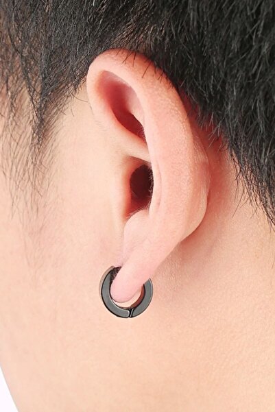 Baykuş Men's Black Steel Double Earrings