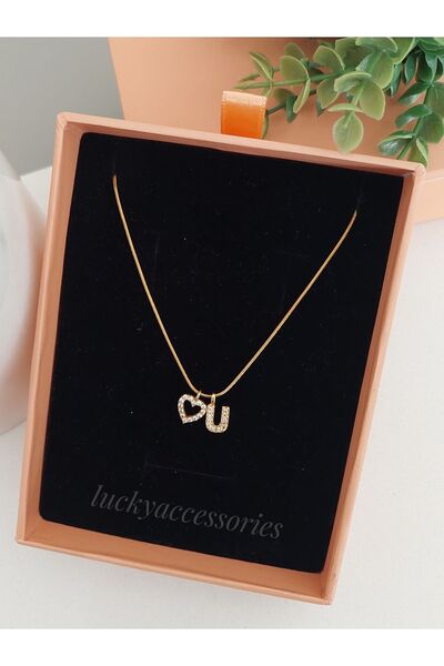 LUCKY ACCESSORIES Çelik Taşlı Harf Kalp Kolye, Suya Dayanıklı, Hediye Kutulu,...