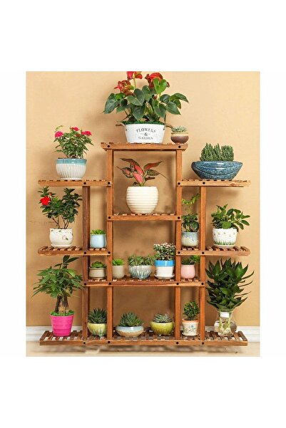 ALANDEKOR Eskitme Ceviz Ahşap Dekoratif Çiçeklik Saksılık Balkon Bahçe Standı...