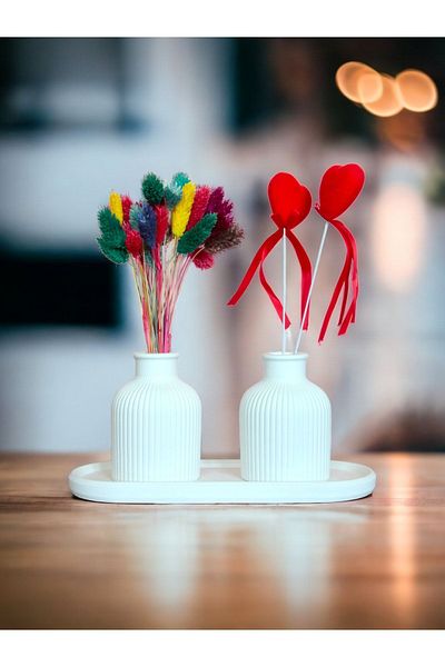 stonnish 10 cm 2-Piece Striped Concrete Vase - Oval Plate, Decorative and Gift, Raw White (3 Pieces)