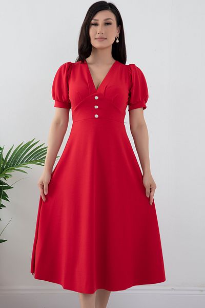 PULLIMM 2024-2086 Model Rochie Creponată - Cu Nasturi în față