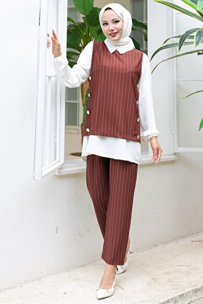 Bestenur Derla 3-Piece Striped Set - Brown 929