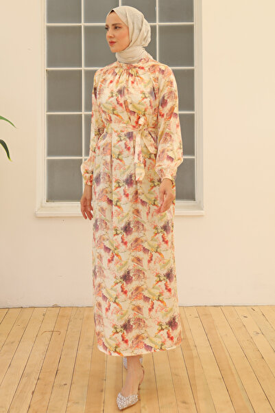 benguen Φόρεμα μοντέλο 3993 με μπεζ σχέδιο