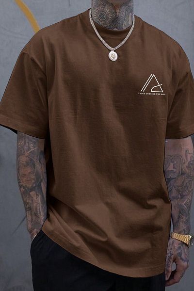 MODAGEN Ανδρικό μπλουζάκι Oversize - Καφέ, Crew Neck, Chest Triangle Printed