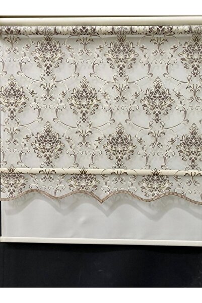 yağmur zebra Kahve Çiçek Desenli Çift Mekanizmalı Zebra Ve Tül Stor Perde