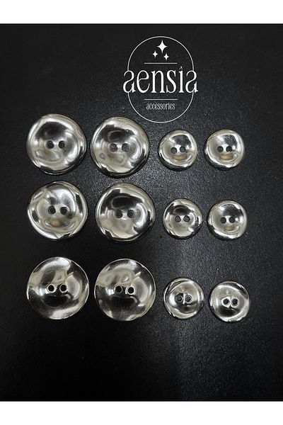 aensia CurveD PerforateD Silver metal Button Set - Pack of 12 (6 LarGe + 6 Small)