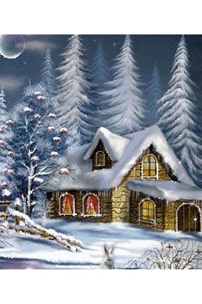 Marcel Kristal Tablo Snowy New Year's House Marcel Art Diamond Mosaic Puzzle Painting 51X58 cm