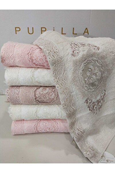 Pupilla Collection Bambu Nakışlı Güpürlü El Havlu seti 6 Adet 50x90cm Olivyum