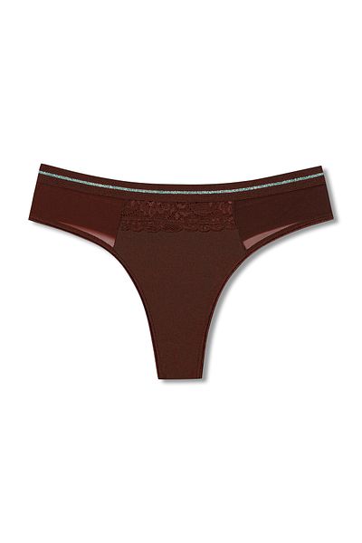 HNX 4-Piece Lace and Tulle Detailed Interlock Women's Thong Set
