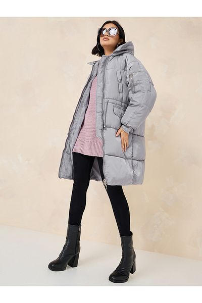 Styli Oversized Knee Length Hooded Padded Coat