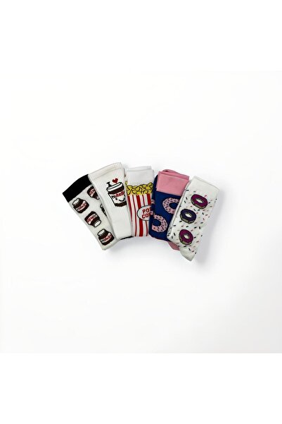 SocksandMore Abur Cubur Desenli 5'li Çorap Kutusu Unisex Soket Renkli