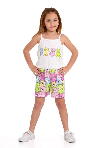 Cici kız Baby Junior Girl - Cute Teddy Bear Printed Summer Jumpsuit