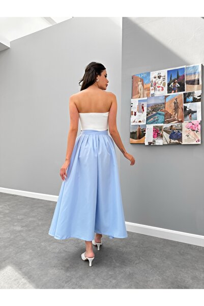 ESRAHELVACI Blue Skirt with Pleated Waist Band