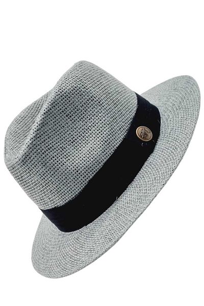 Mood Agenda Unisex Μαύρο Ψάθινο Καπέλο Fedora - Λεπτομερές ρίγες