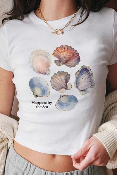 EFBUTİK Λευκό Happiest By The Sea Crop