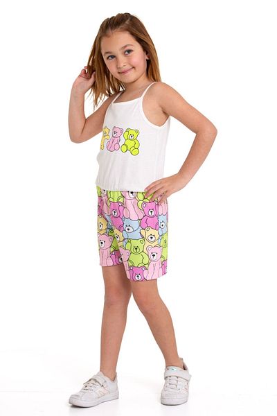 Cici kız Baby Junior Girl - Cute Teddy Bear Printed Summer Jumpsuit