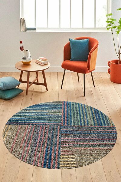 EY HOME 3D Modern Kilim Desen Dijital Kaymaz Taban Yıkanabilir Yuvarlak Mutfa...