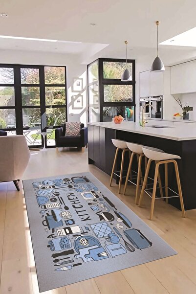 EY HOME Dijital Baskılı Kaymaz Taban Yıkanabilir Modern Yolluk Mutfak Halısı