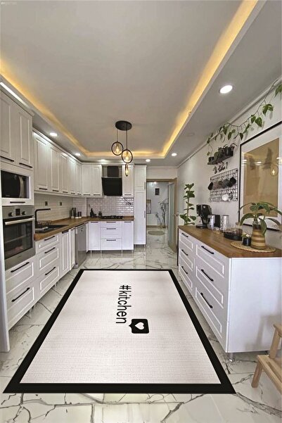EY HOME Dijital Baskılı Yıkanabilir Kaymaz Taban Kitchen Yazılı Çerçeveli Yol...