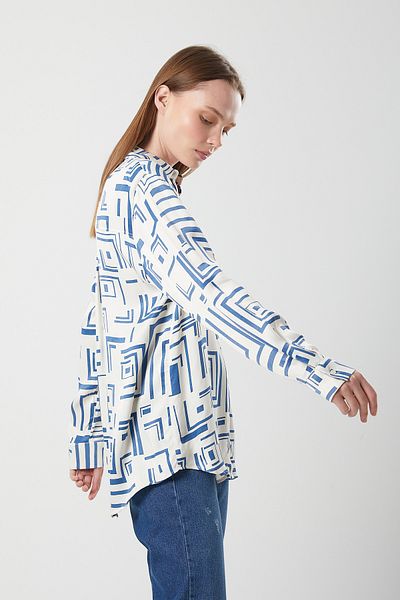Mixray Cămașă din satin pentru femei 4514 - model pătrat albastru