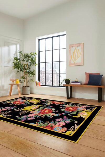 EY HOME Çiçek Desenli Dijital Kaymaz Taban Yıkanabilir Yolluk Mutfak Salon Ha...