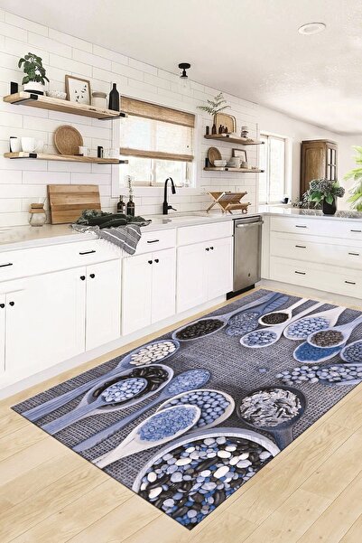 EY HOME 3D Kaşık Baharat Temalı Kaymaz Taban Yıkanabilir Yolluk Mutfak Halısı