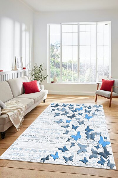 EY HOME Dijital Baskılı Kaymaz Taban Yıkanabilir Kelebek Desen Yolluk Mutfak ...