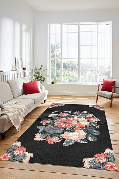 EY HOME 3D Modern Çiçek Desenli Dijital Kaymaz Taban Yıkanabilir Yolluk Mutfa...