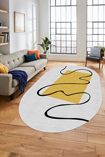 EY HOME Baskılı Kaymaz Taban Yıkanabilir Modern Oval Yolluk Mutfak Halısı Sal...
