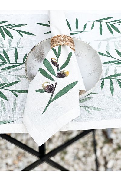 Allegorie.Co Olive Branch Hand Printed Tableware Napkin