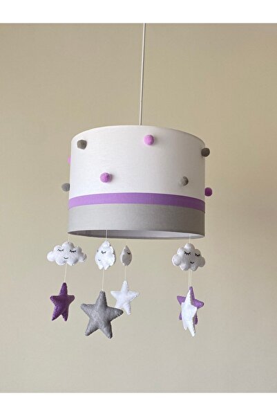 atölye ay ışığı Lila-gri Ponponlu Bebek Çocuk Odası Avize