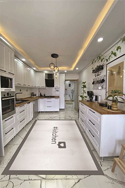 EY HOME Dijital Baskılı Yıkanabilir Kaymaz Taban Kitchen Yazılı Çerçeveli Yol...