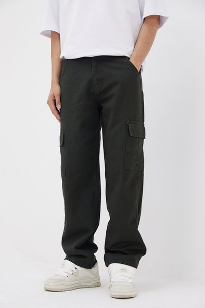 DİFRANSEL Σκούρο Χακί Φαρδύ Παντελόνι - Ανδρικό, Cargo Pockets