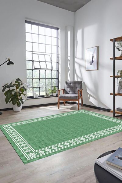 EY HOME Framed Jute-Wicker Pattern Non-Slip Base Washable Modern Runner Kitch...