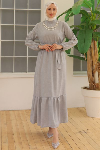 benguen Model 4034 - Rochie de in cu perle gri