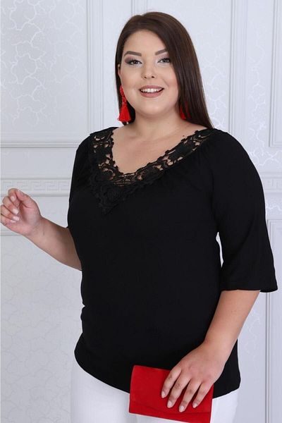 HÜLYA BUTİK BLACK COLLAR EMBROIDERY DETAILED FAKİRKOL BLOUSE