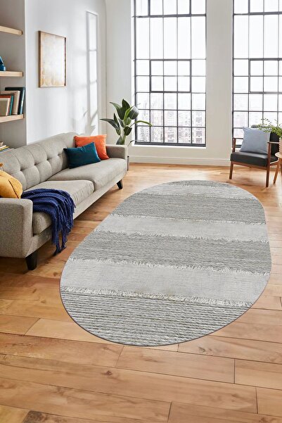 EY HOME Jute Patterned Digital Non-Slip Base Washable Modern Oval Runner Hall...