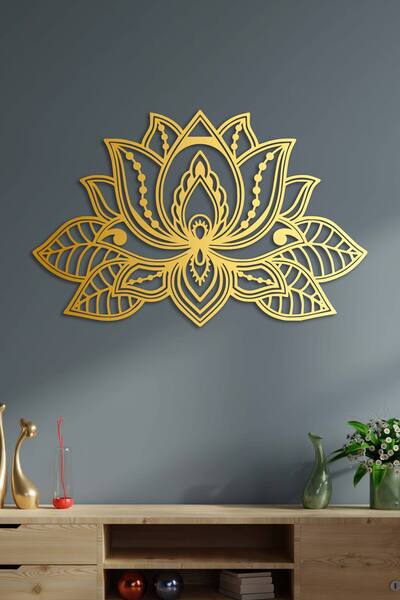 ABCPANO Metal Lotus Çiçeği Mandala Tablosu Dekoratif Ev Tablo Dekor Modern Çiçek Duvar Süsü Yoga Resim Pano